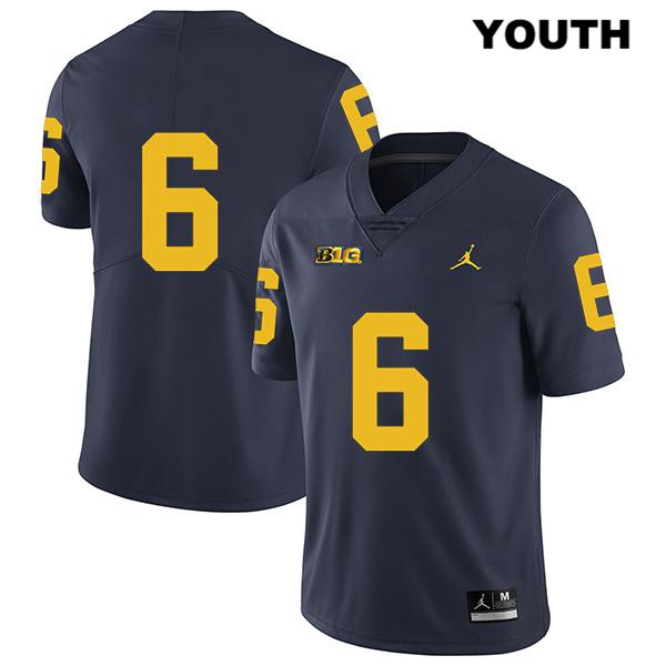 Youth NCAA Michigan Wolverines Josh Uche #6 No Name Navy Jordan Brand Authentic Stitched Legend Football College Jersey IZ25P10EY